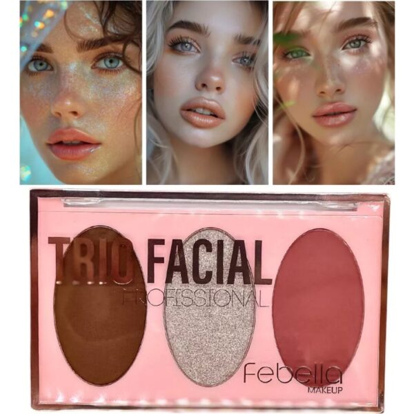 Trio Facial Contorno + Blush + Iluminador da Febella